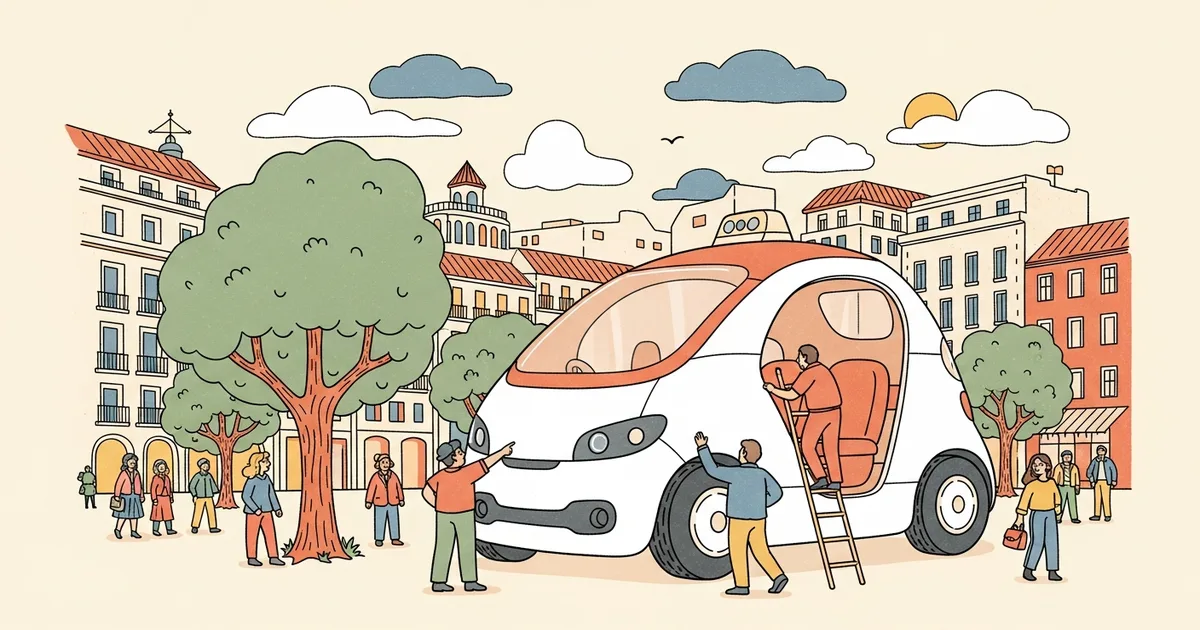Editorial illustration for: Uber Launches Europe's First Commercial Robotaxi — in Madrid, With WeRide