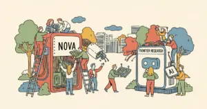 Editorial illustration for: Amazon Scales Back Its Nova AI Models, Pivots to a Frontier Research Team