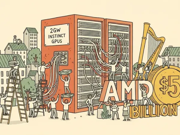 Editorial illustration for: AMD to Invest Up to $5B in Anthropic for 2GW of Instinct GPUs