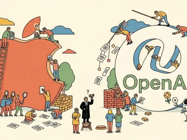 Editorial illustration for: Apple Sues OpenAI Over an Alleged Campaign to Steal Trade Secrets