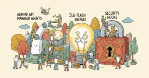 Editorial illustration for: Google's Gemini API Managed Agents Add 3.6 Flash Default and Security Hooks