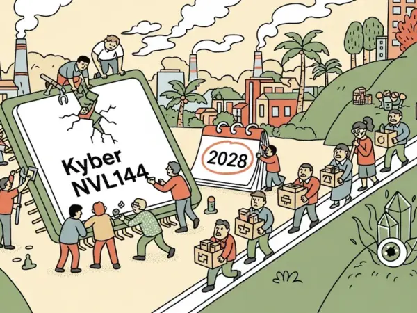Editorial illustration for: Nvidia's Kyber NVL144 Reportedly Delayed to 2028; Asian Suppliers Slide