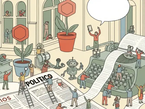 Editorial illustration for: OpenAI Details How AP, POLITICO and Axios Use Its Models in Newsrooms