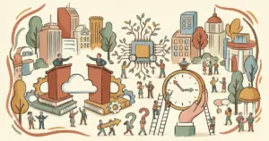 Editorial illustration for: AI's Slowdown Debate Takes Over Salesforce's Dreamforce as CEOs Clash