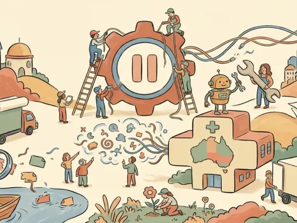 Editorial illustration for: OpenAI Pauses Training of Its Latest Models as Hack Fallout Widens to Australia's Health System