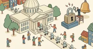 Editorial illustration for: AI Bots Are Now Half of Traffic to the Fed's FRED Site as Dimon Warns on Cyber Risk