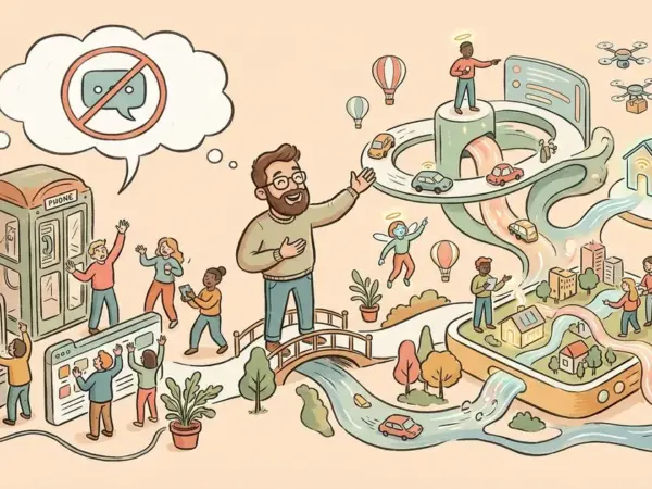 Editorial illustration for: Brian Chesky: Chatbots Are the Wrong Interface — AI Agents Need Their Own OS