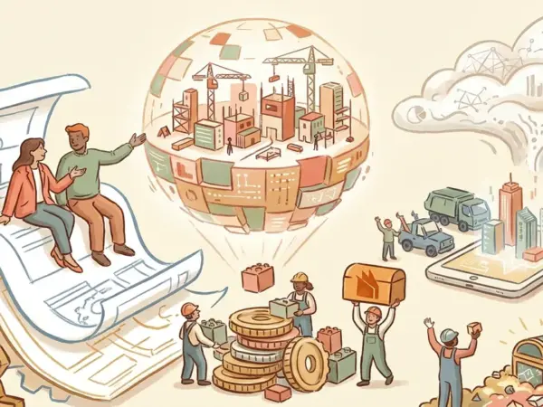 Editorial illustration for: Ex-Palantir Duo Launches Dream With $17 Million From a16z to Build AI World Models for Constructi