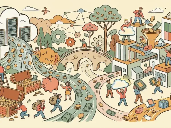 Editorial illustration for: Microsoft, Alphabet Earnings Spotlight Diverging AI Cash Flow Paths